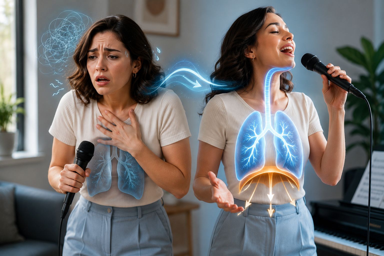 Técnica de respiração diafragmática ao cantar